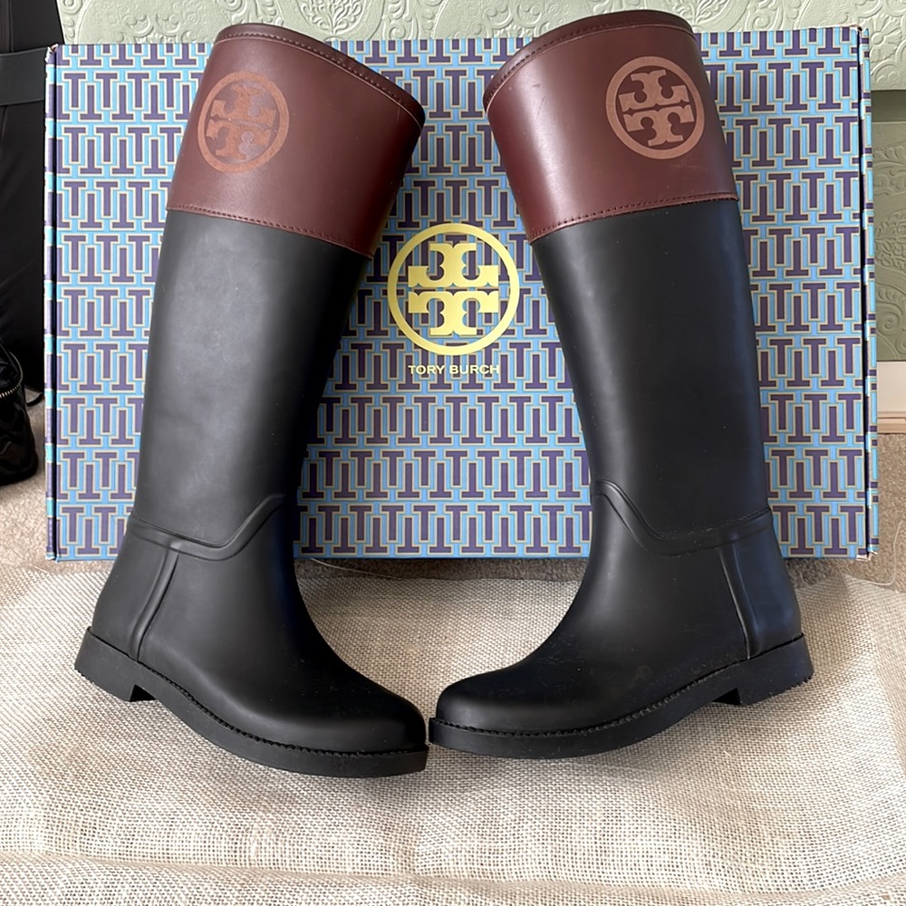 Tory Burch Leather Embossed Rain Boots